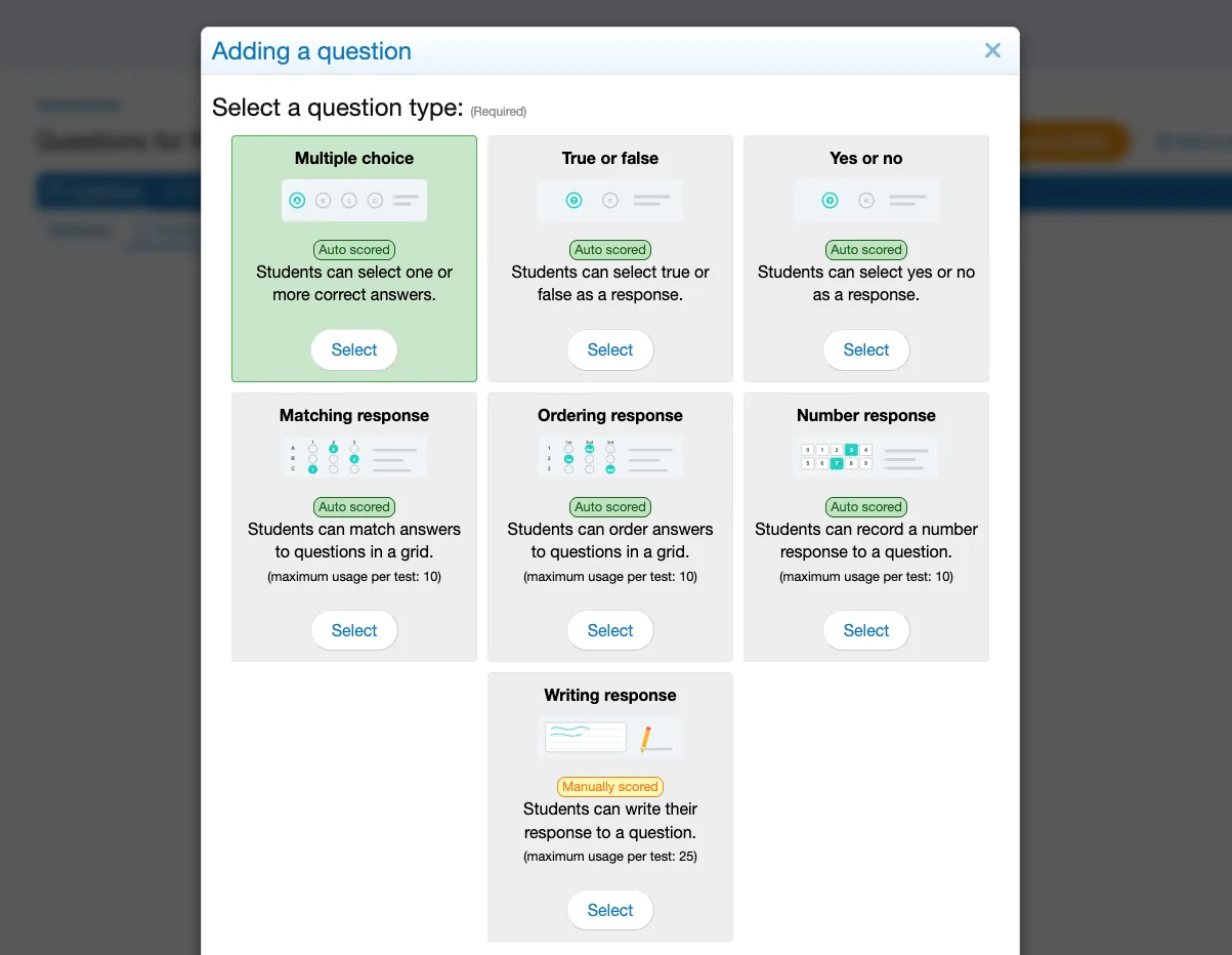 PaperScorer question types interface