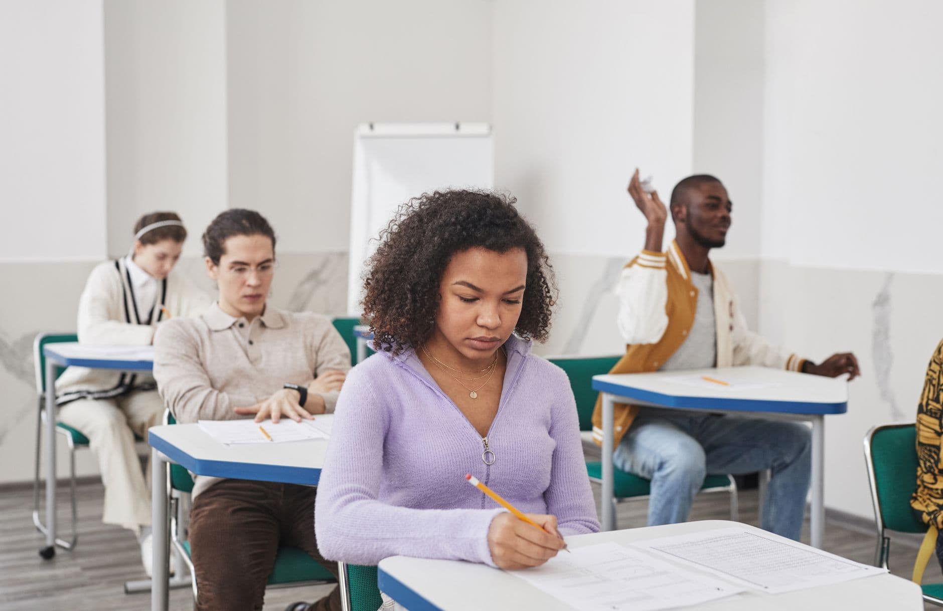 Student taking a final exam