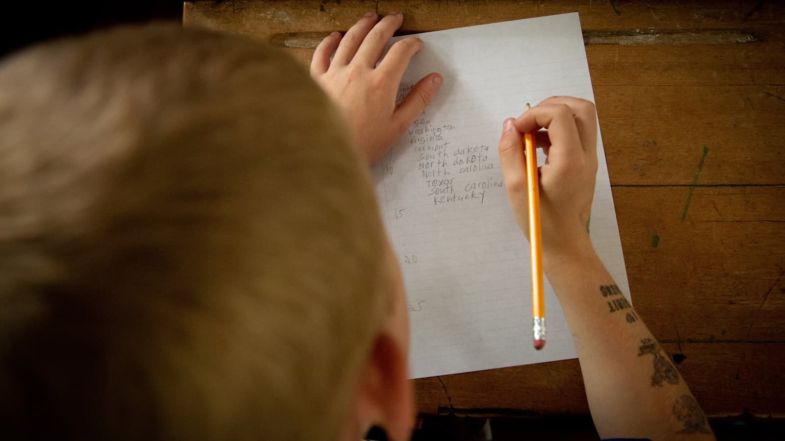 Student taking a final exam